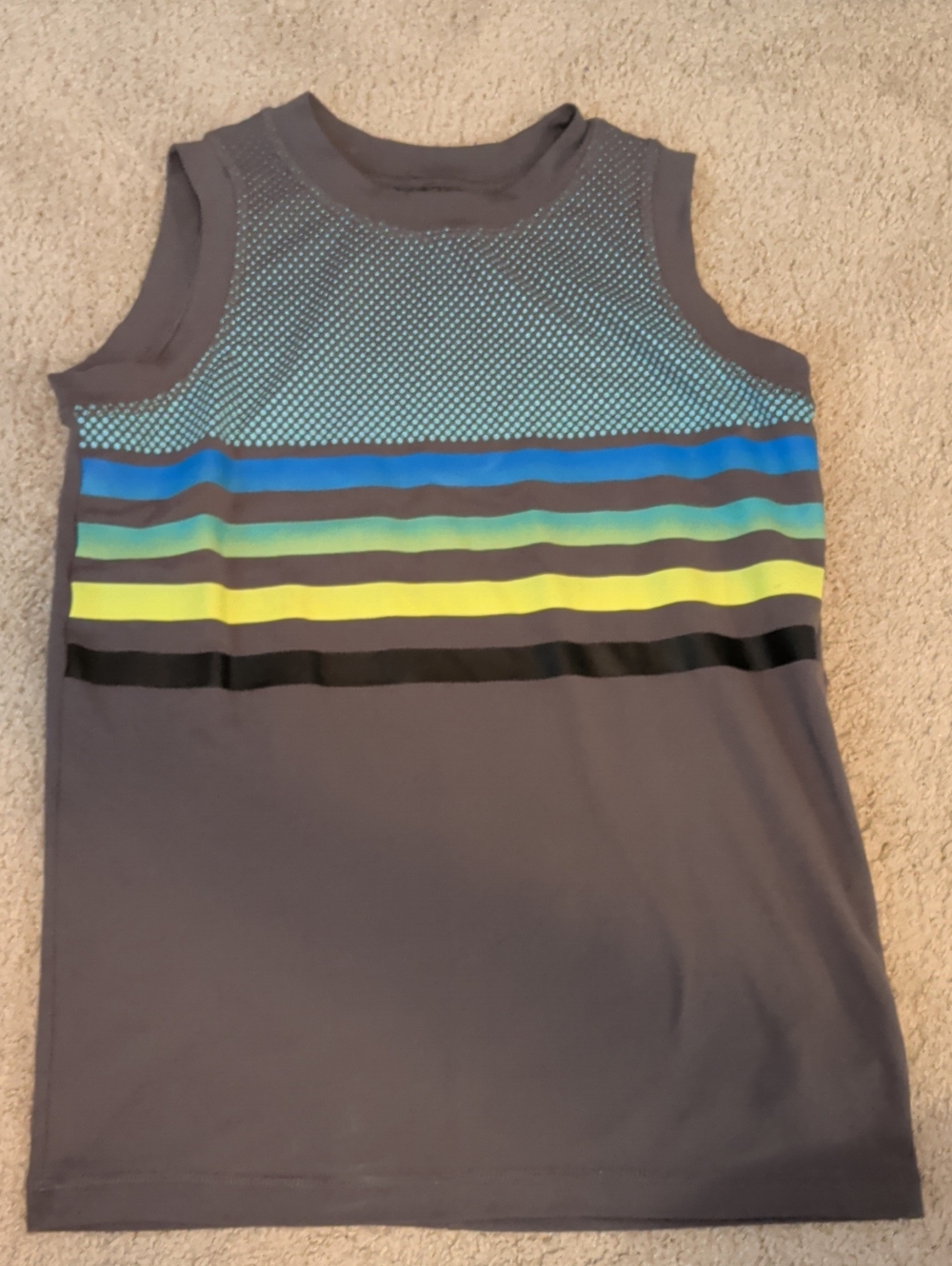 Kids Joe Fresh Gray Tank Top with Blue, Green & Yellow Stripes